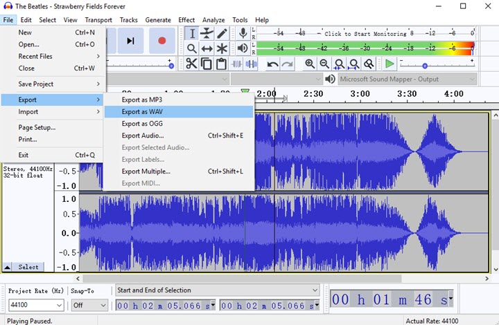 convert mp4 to wav audacity