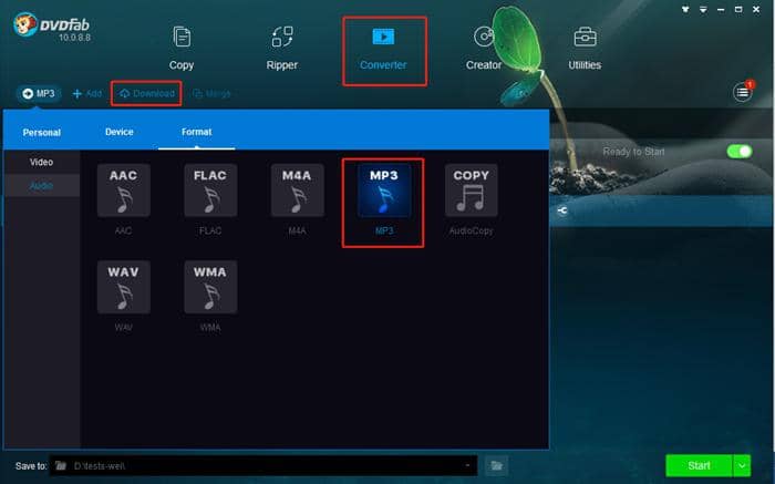 Applications pour convertir des vidéos YouTube en MP3 sur ordinateur/iPhone/Android:Application convertisseur YouTube en MP3 bureau - DVDFab Video Converter
