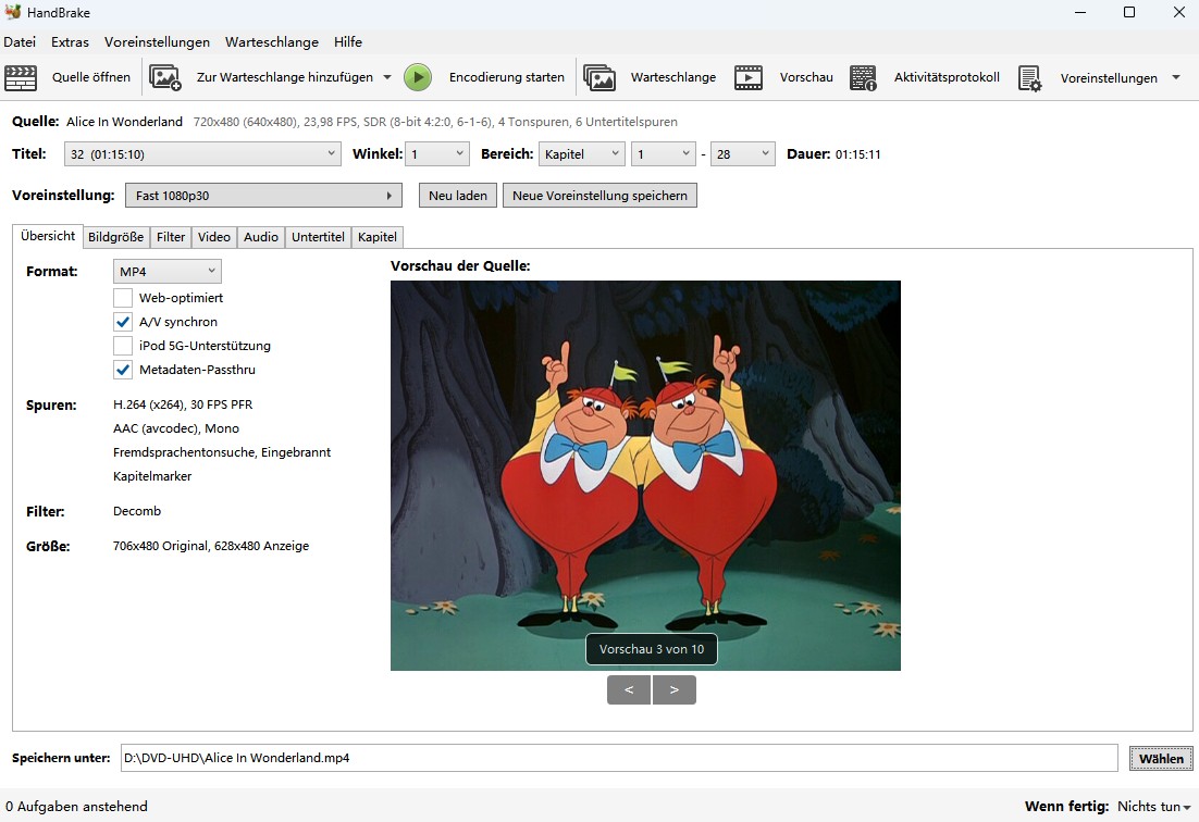 Die Parameteroberfläche von HandBrake