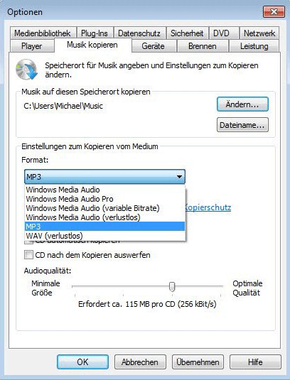 m4a in mp3 umwandeln:2.2 Windows Media Player