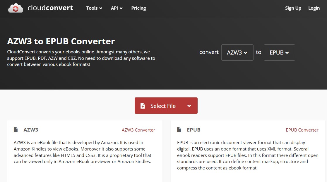 CloudConvert AZW3 to EPUB converter