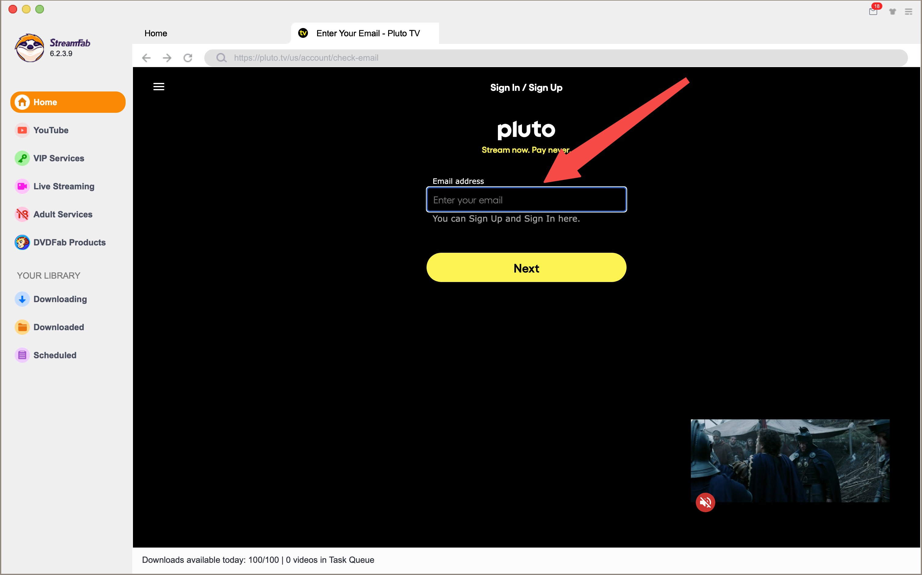 Téléchargez Pluto TV : StreamFab Pluto TV Downloader : étape 3