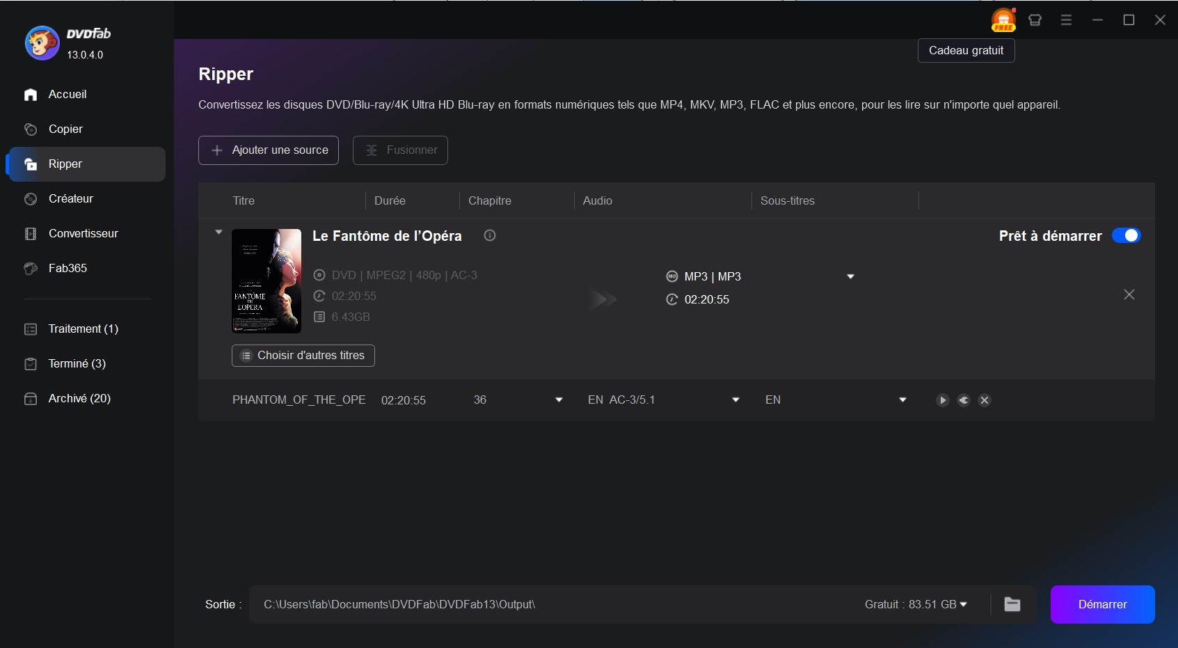 convertir cd en mp3 avec DVDFab DVD Ripper