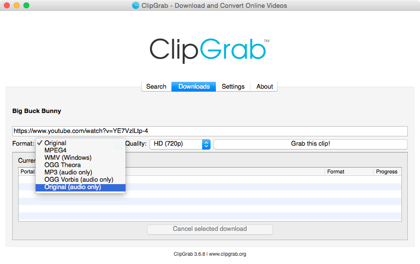 :Comment convertir une vidéo YouTube en MP4 sur Mac avec Clip Grab