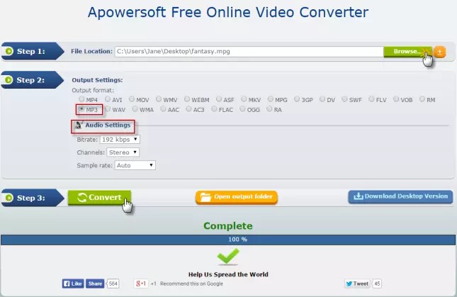 how to convert dvd to mp3 with Apowersoft Free Online Video Converter