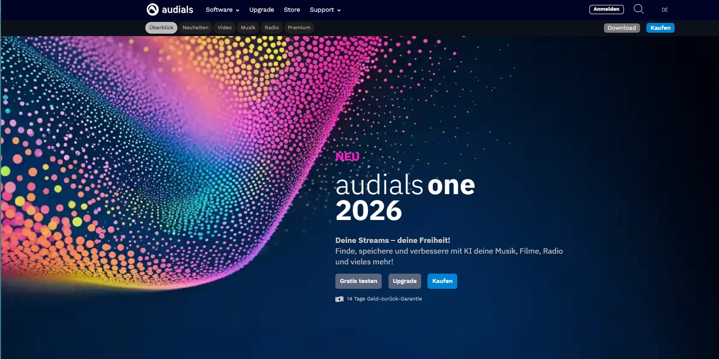 HomePage von Audials One 2026