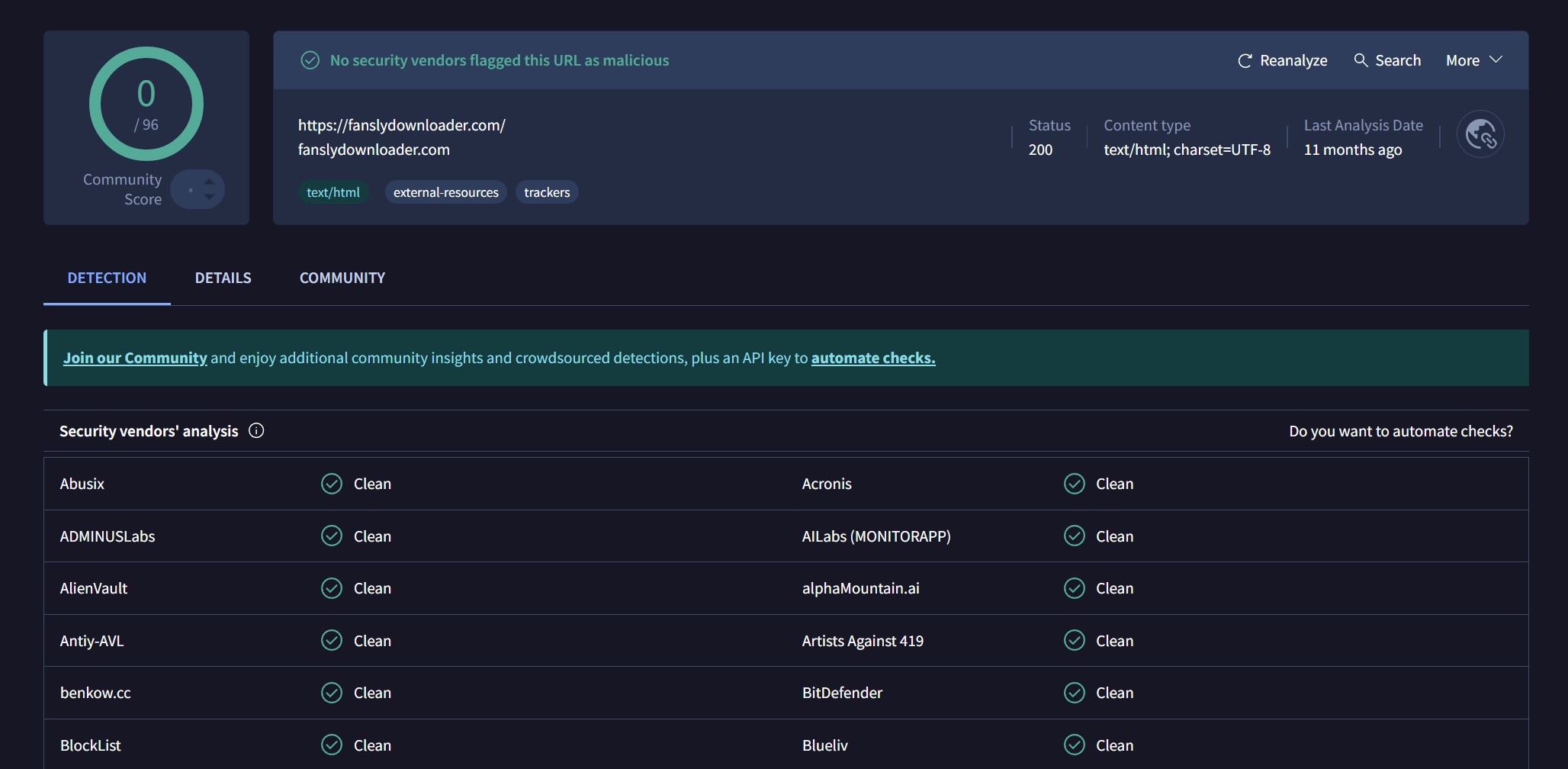 Sicherheitserklärung durch VirusTotal