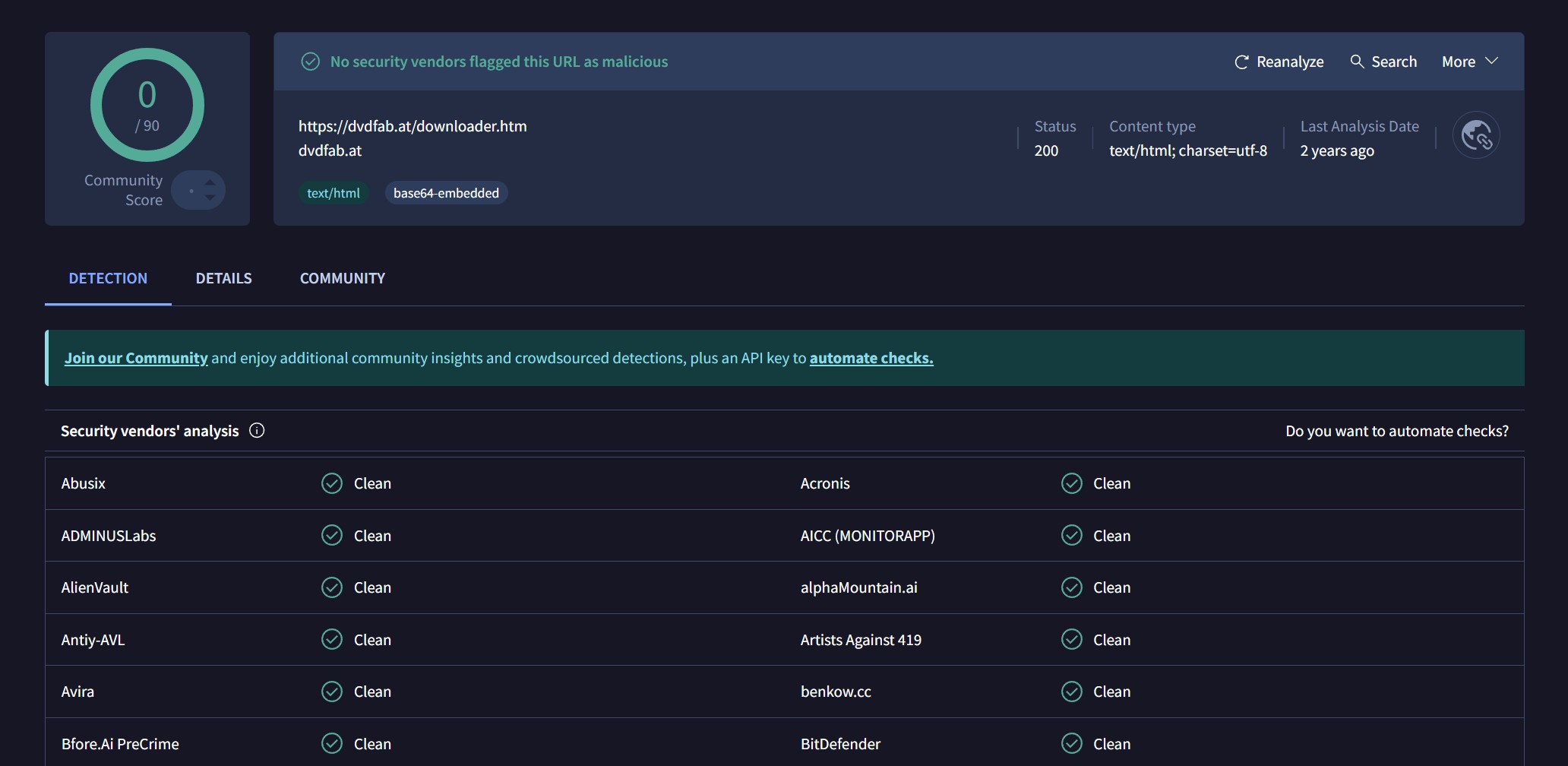 Sicherheitserklärung durch VirusTotal