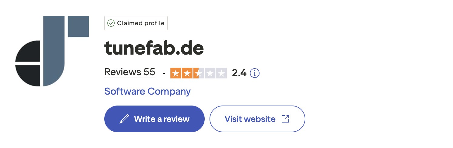  TuneFab hat eine Bewertung von nur 2,4 auf TrustPilot