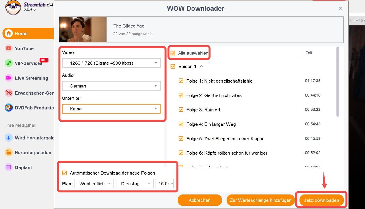 Herunterladen-Schnittstelle von StreamFab WOW Downloader