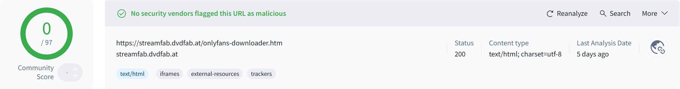 Der Virenscanner-Bericht für den Streamfab Onlyfans Downloader ist gut.