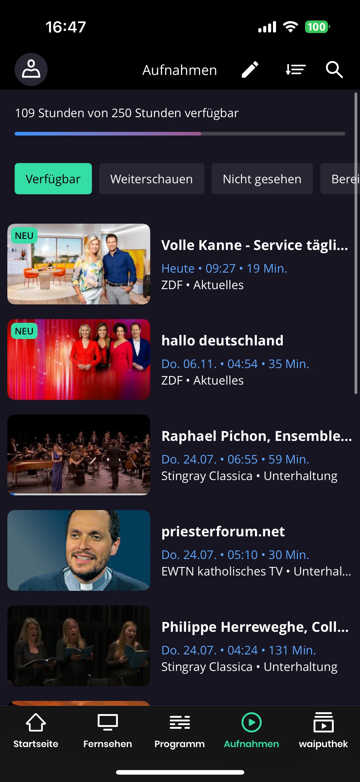 Aufnahmen bei Waipu TV abspielen