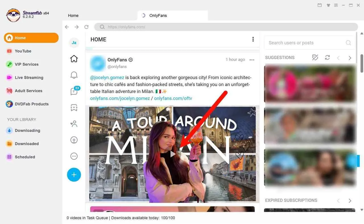 how to save onlyfans content with streamfab onlyfans downloader: step 2