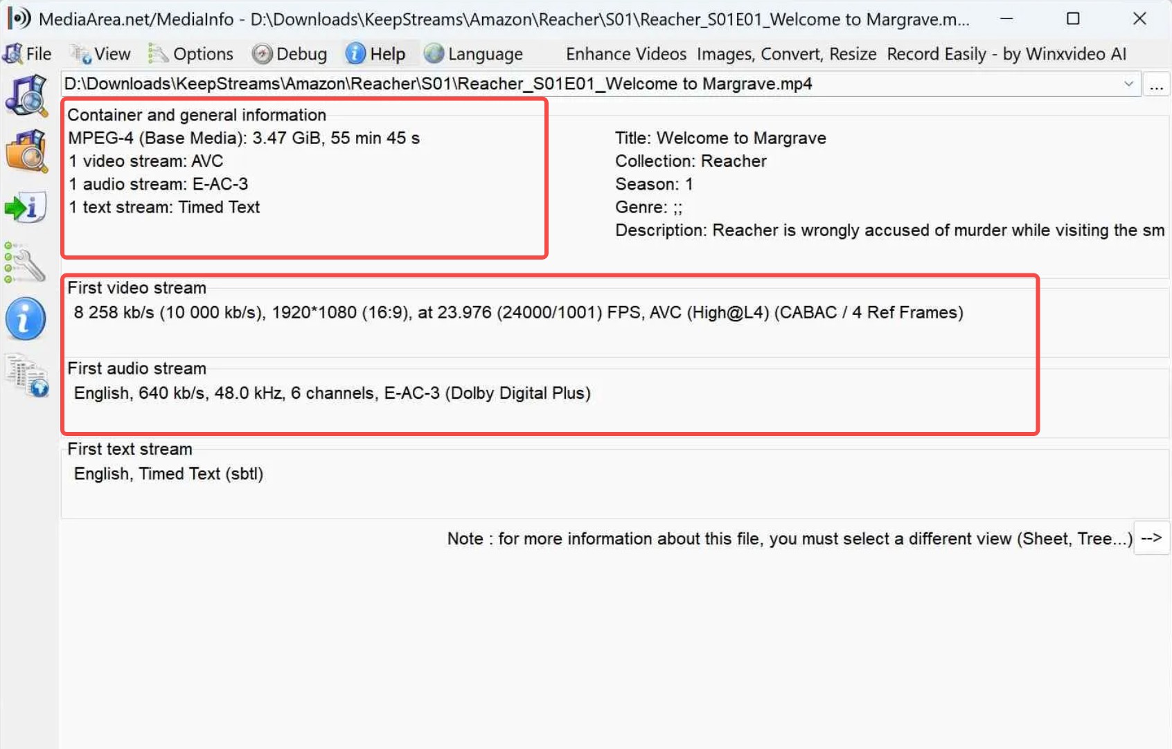 the mediainfo screenshot shows what video quality can you expect to get from KeepStreams
