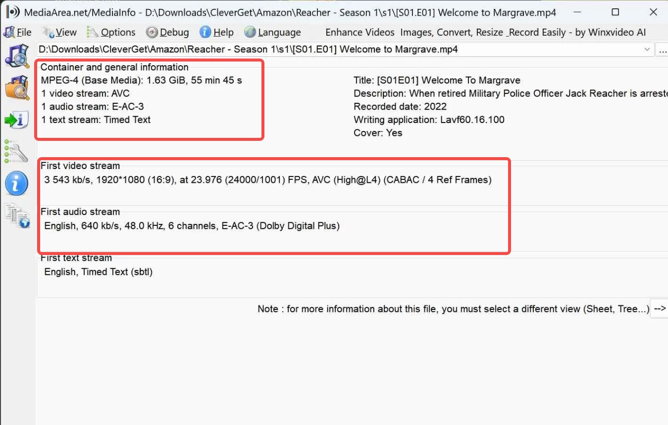 the mediainfo screenshot shows what video quality can you expect to get from cleverget