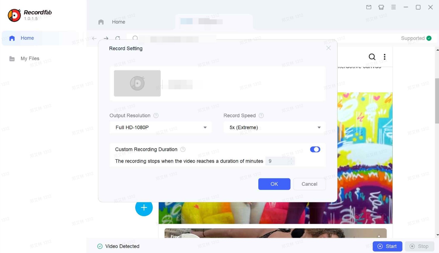 RecordFab built-in browser showing Fansly login page