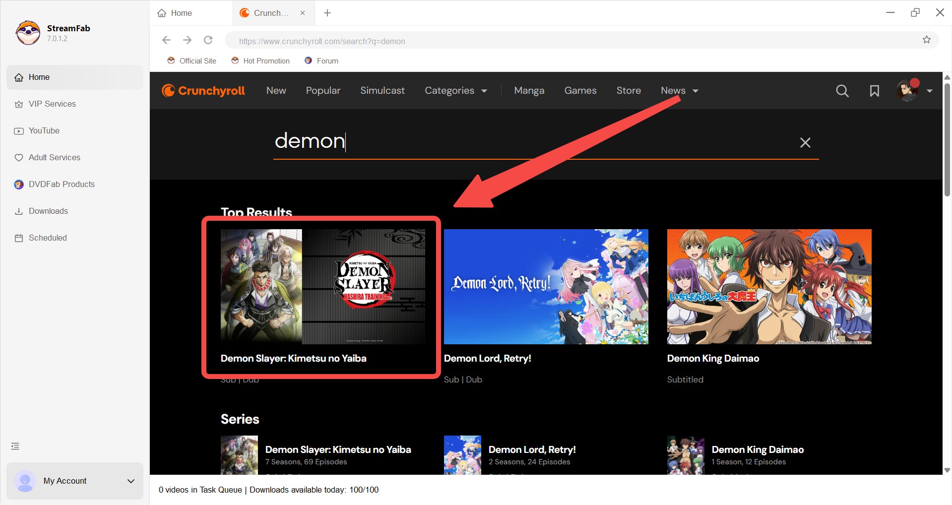 How to Convert Crunchyroll to MP4 with StreamFab step 2
