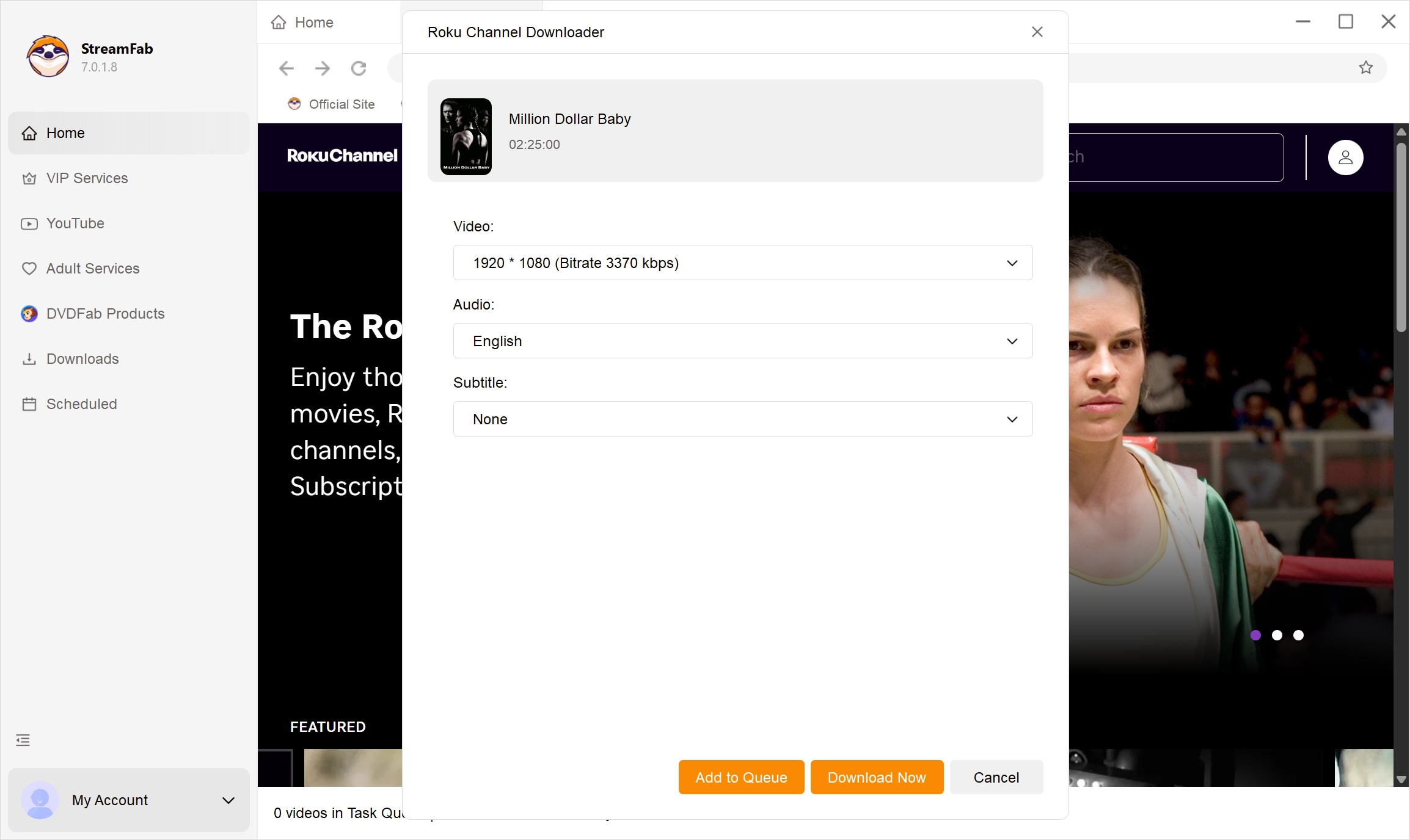 download video from Roku channel streamfab step 5