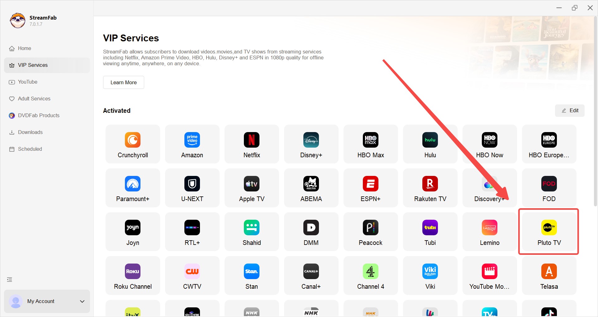 pluto tv to mp4: streamfab