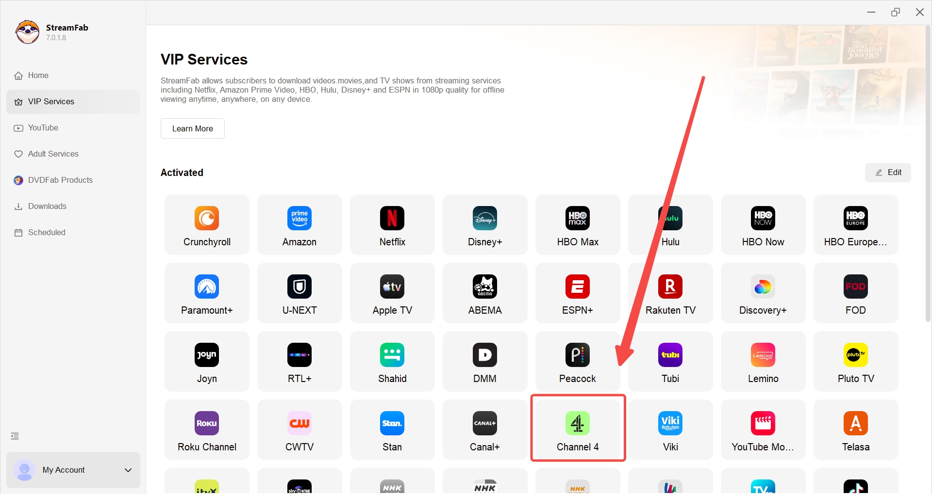 rip from channel 4: streamfab step 1