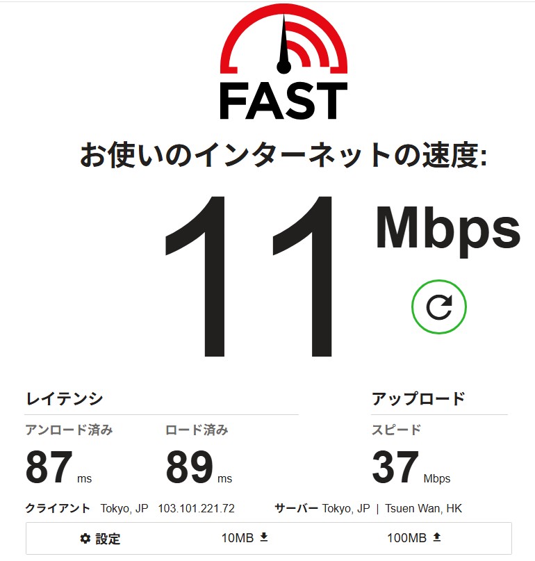 インタネットの速度